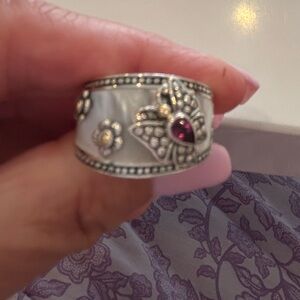 Sterling silver 18 K mother of the pearl butterfly overlay ring